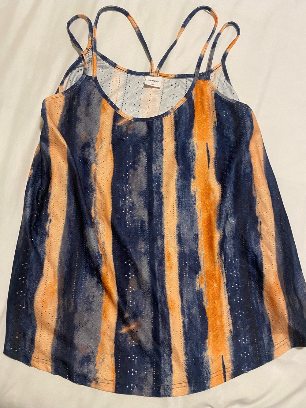 XIEERDUO Women’s Blue Orange Striped Spaghetti Strap Camisole Tank XL